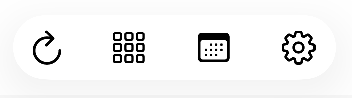 Top toolbar icons: refresh, view mode, calendar, and settings